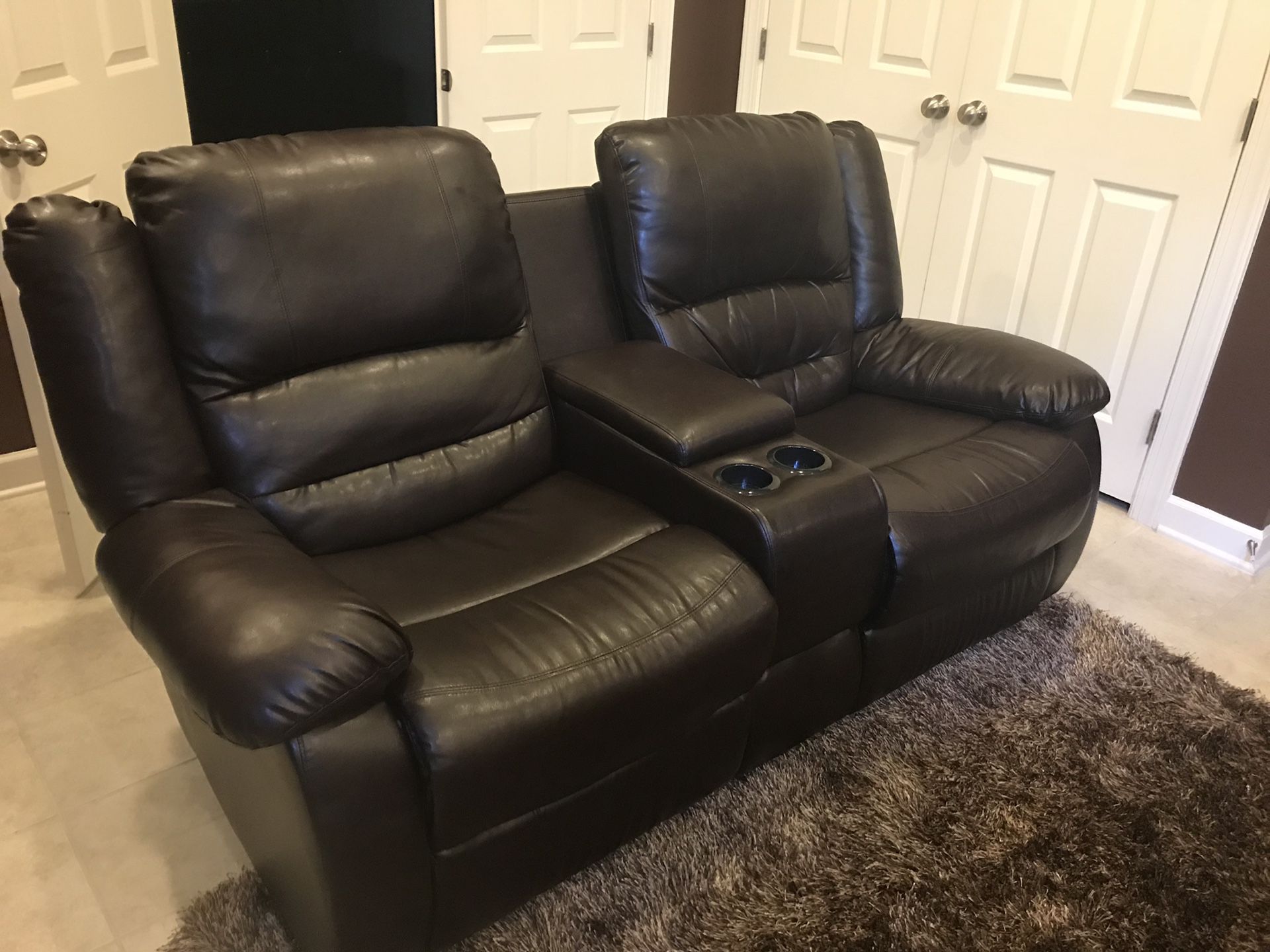 Brown Reclining Loveseat with Center Console