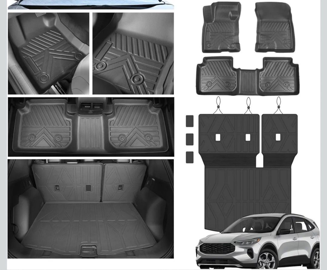 Car Floor Mats for Ford Escape 2020-2024 2025(Not for Hybrid),TPE All Weather Protection Floor Liners & Cargo Mats & Backrest Mat Liners Front & Rear