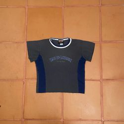 Harley Davidson 2000’s Boston MA back bay cropped baby tee with blue side panels vintage made in USA