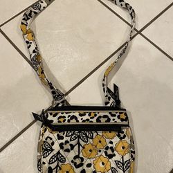 White, Black And Yellow Vera Bradley Crossbody Purse