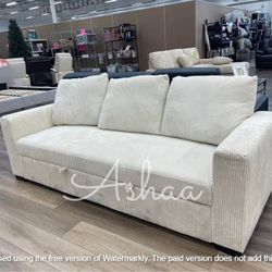 Beige Corduroy Convertible Sleeper Sofa with Pull-Out Bed