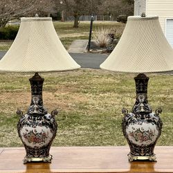 Pair of Vintage Porcelain Urn Lamps by Feather Light Lamp
