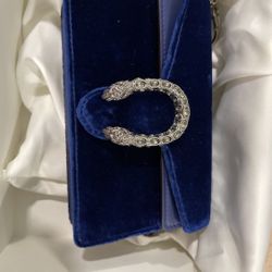 Gucci Dionysus New Purse Supermini Velvet Shoulder Tiger Head Crystals Cobalt Blue Cross Body Bag