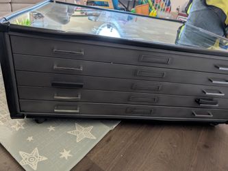 Antique Steel Flat File Coffee Table with Coasters