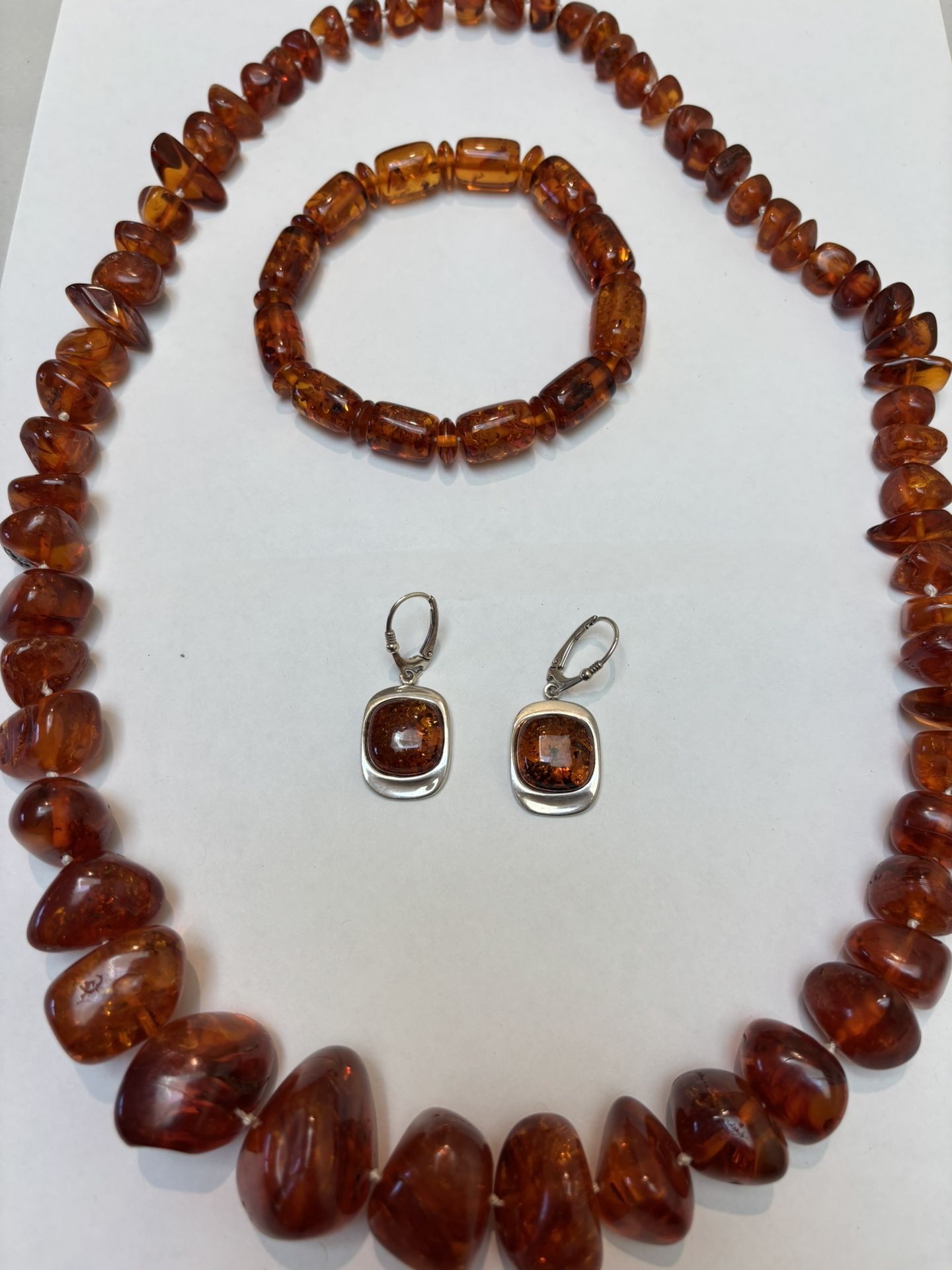 Amber Necklace, Bracelet And Earrings