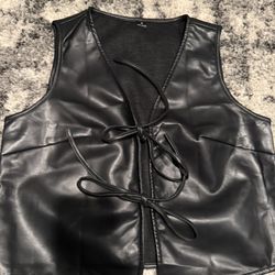 Women’s Brand New Faux Leather Front Tie, Vest, Shirt, Top Size Medium