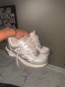 Chanel White and Silver Sneakers