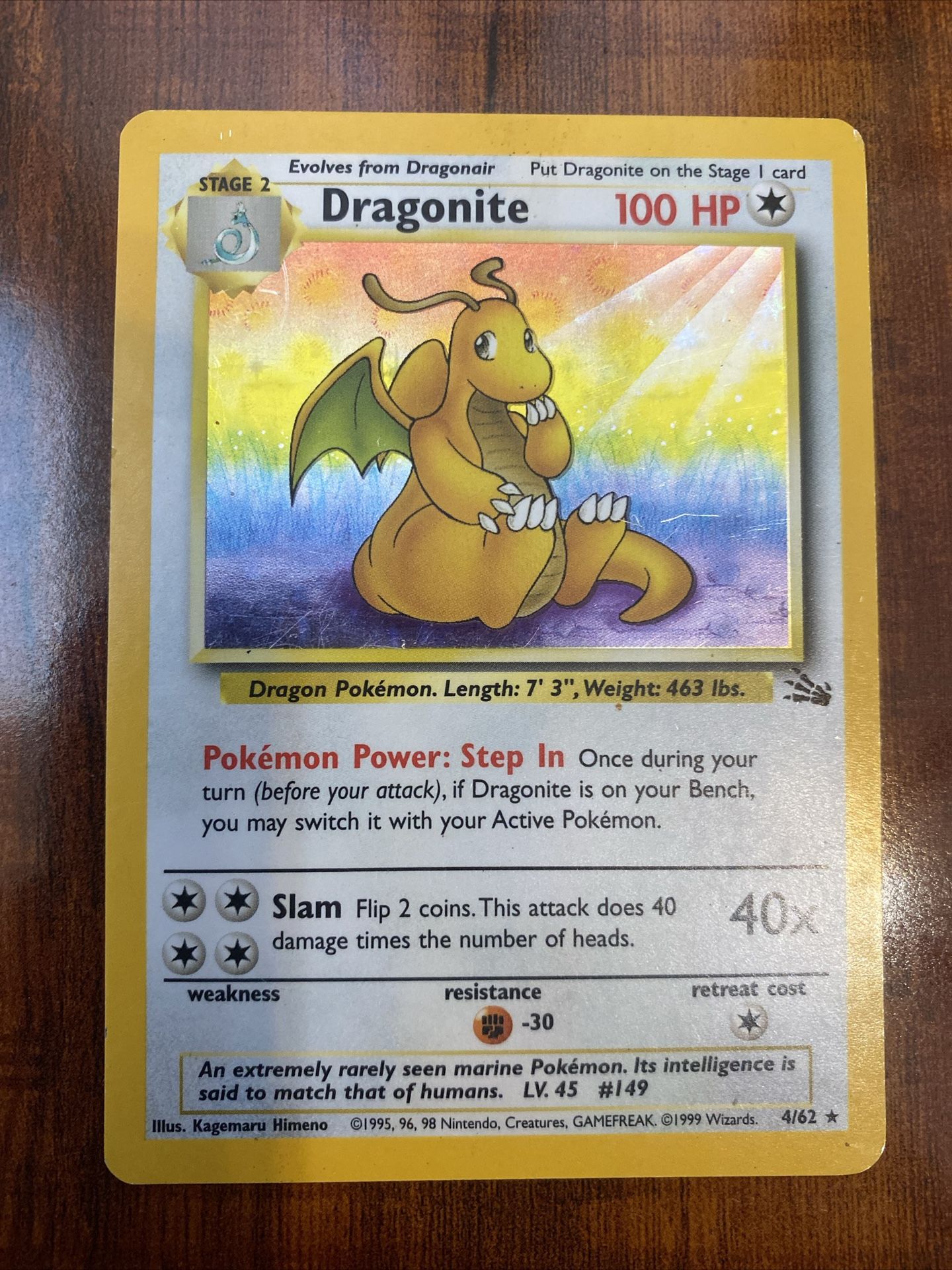 Pokemon Dragonite Fossil 4/62 Vintage Holo Rare Unlimited MP/HP