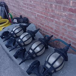 Set Of  Four Pieces Black Vintage - Style Outdoor Wall Lanterns 