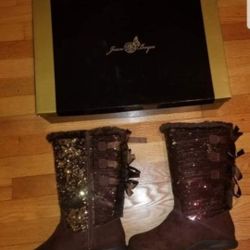 NIB Womans Size 9 Joan Boyce Chocolate Sequence Mid Calf Slip On Boots