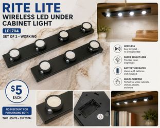 Rite Lite LPL704 Wireless LED Under-Cabinet Light – 4 Adjustable Lights