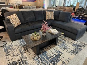 Dark Blue Fabric Sectional Sofa with Chaise