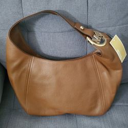 Michael Kors Fulton Pebbled Leather Luggage Brown Large Hobo Shoulder Bag