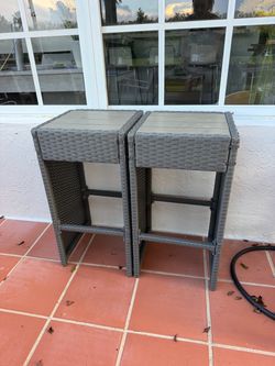 Set of 2 Outdoor Wicker Bar Stools