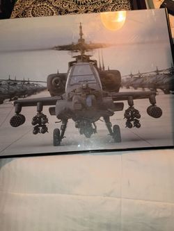 3 pictures of military memorabelia F4 Fantom, apache 64 tom cat f14