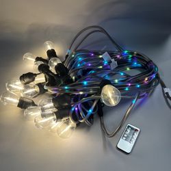 48ft Outdoor String Lighters with 15 Shatterproof LED Bulbs, Color-Changing Light Emitting Wire