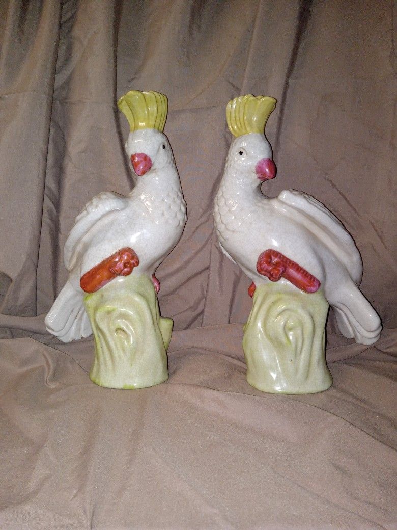 Vintage Pair Of Porcelain Cockatoo Birds Made In CHINA