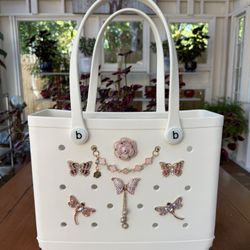 New Medium EVA Tote Bag in Chic Coconut Cream Color! 2 FREE Charms!