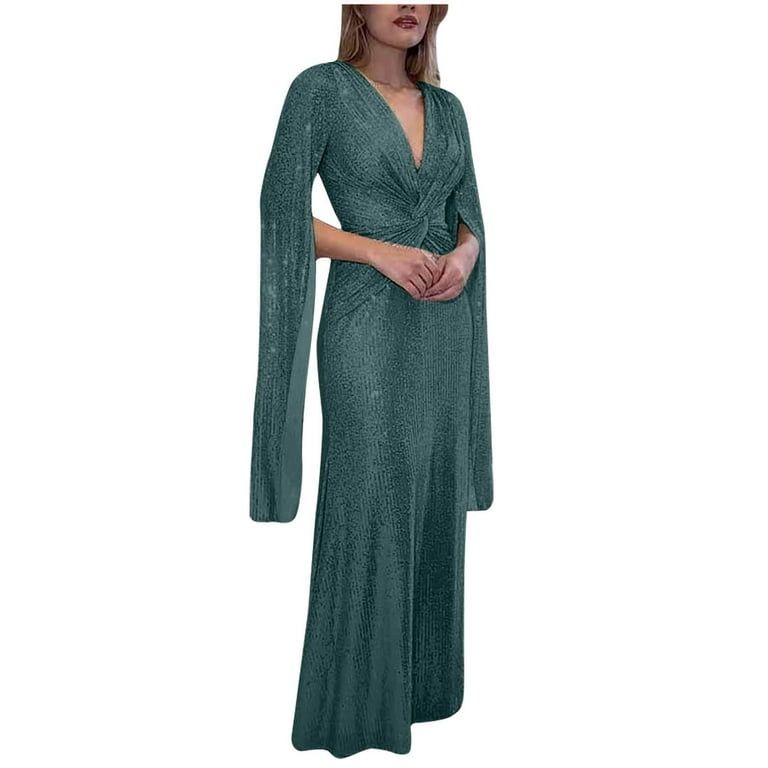 Womens Sequin Dress Long Sleeve Sexy Dress Formal Evening Cocktail Party Prom Long Dress Elegant Wedding Guest Dress