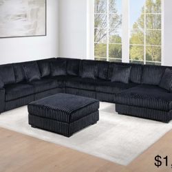 Xl Modular Corduroy Sectional With Ottoman 