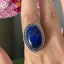 Sterling Silver Lapis Lazuli Gemstone Vintage Style Ring 9