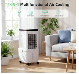 3-in-1 Portable Evaporative Air Cooler with 12L Dual Water Tank, 3-Speed Cooling Fan, Touch & Remote Control, 15H Timer, Oscillation, 4 Ice Packs & Wh