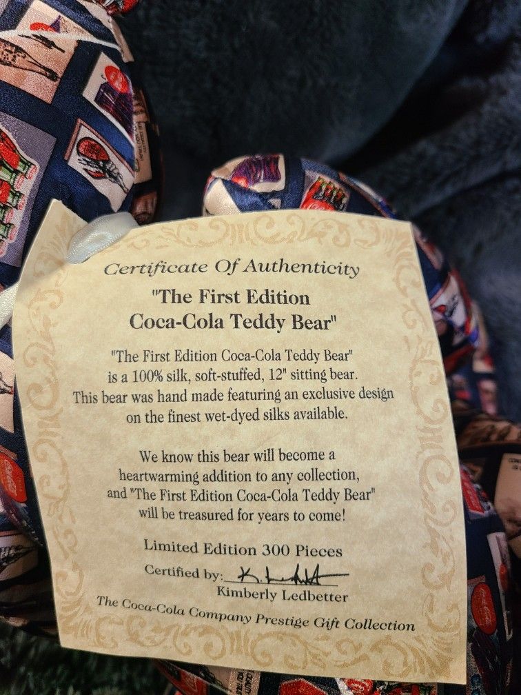 The First Edition Coca-Cola Teddy Bear PRICE JUST REDUCED!!