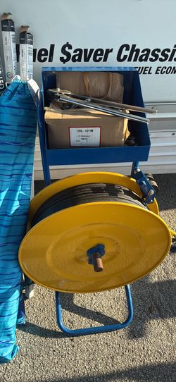 Vestil STRAP-PS-HD Steel Heavy Duty Strapping Cart 22-5/16 In. x 25 In. x 41-5/16 In. Blue / Yellow