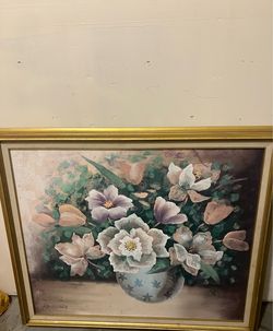 Mid-Century Style Floral Canvas Painting about 32 inches