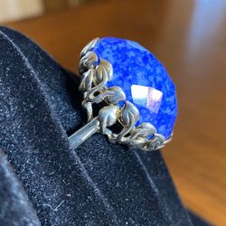 Beautiful Vintage .925 Ornate Sterling Blue Lapis Stone Ring Size 10.5