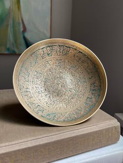 Small Vintage Brass Floral Etched Bowl ( D6.5” ) firm on price