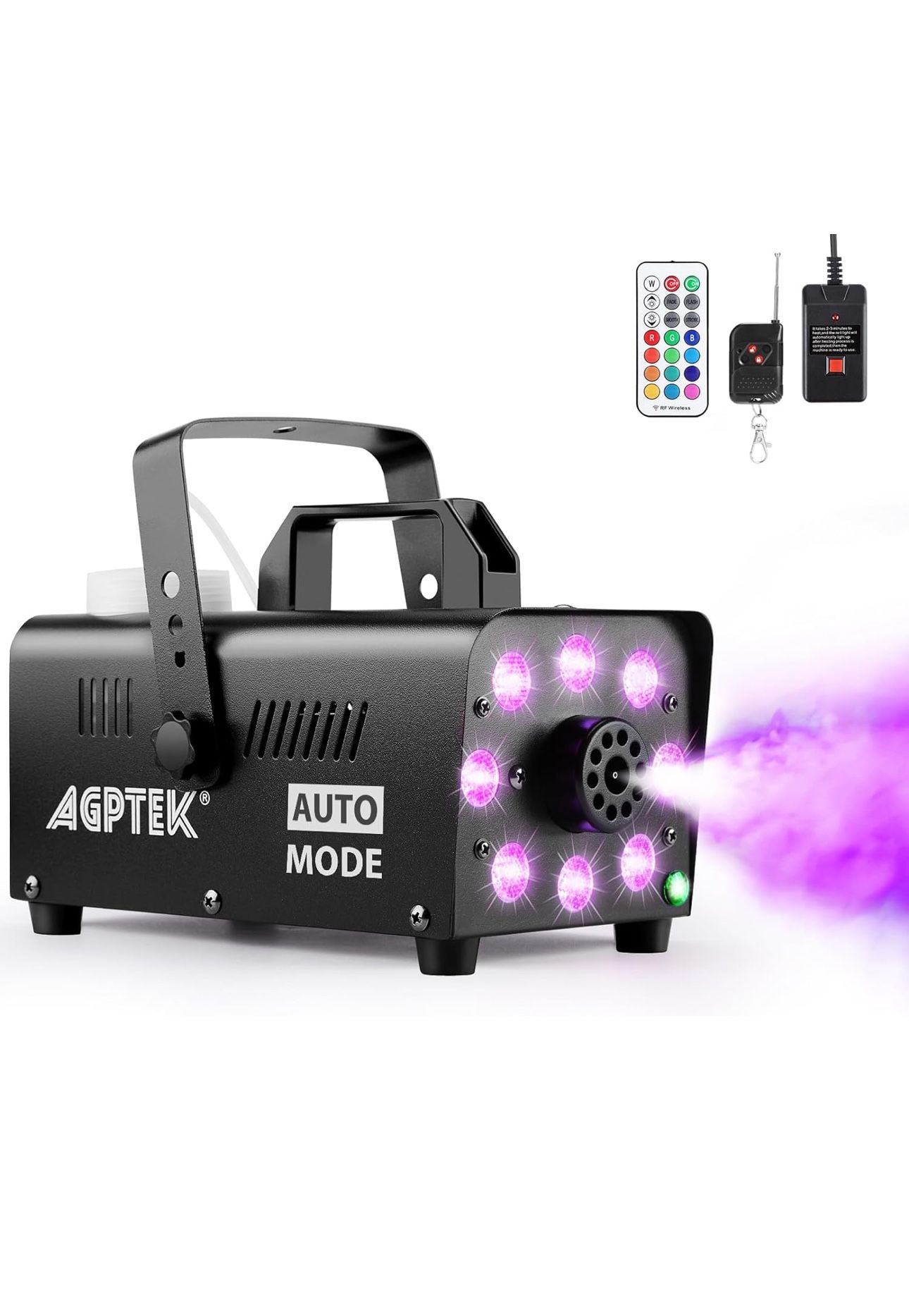 AGPTEK Smoke Machine, Fog Machine with 13 Colorful LED Lights Effect, 500W and 2000CFM Fog with 1 Wired Receiver and 2 Wireless Remote Controls, Perfe