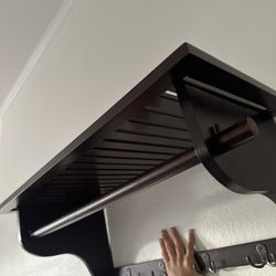 Wood Wall Shelf With Hooks And Hanging Rod