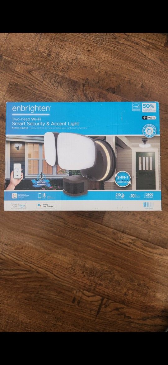 Brand New enbrighten
Two-head Wi-Fi Smart Security & Accent Light
(c- Wi-Fi
ALL-EAAHEE IPESRATE
No hub required Easily control dim and schedule your l