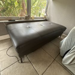 Comfortable Gray Leather Ottoman