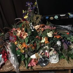 Large Lot Of Vintage Fake Artificial Flowers And Baskets Floral With Various Sizes And Colors For Crafting Decorations