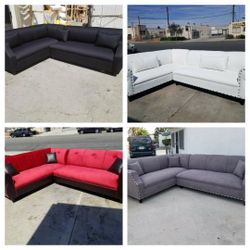 NEW 7X9FT  SECTIONAL COUCHES. DOMINO BLACK ,CHARCOAL,  CINNABAR MICROFIBER COMBO  AND WHITE LEATHER WITH STUDS  Sofas , Couch 2pcs 