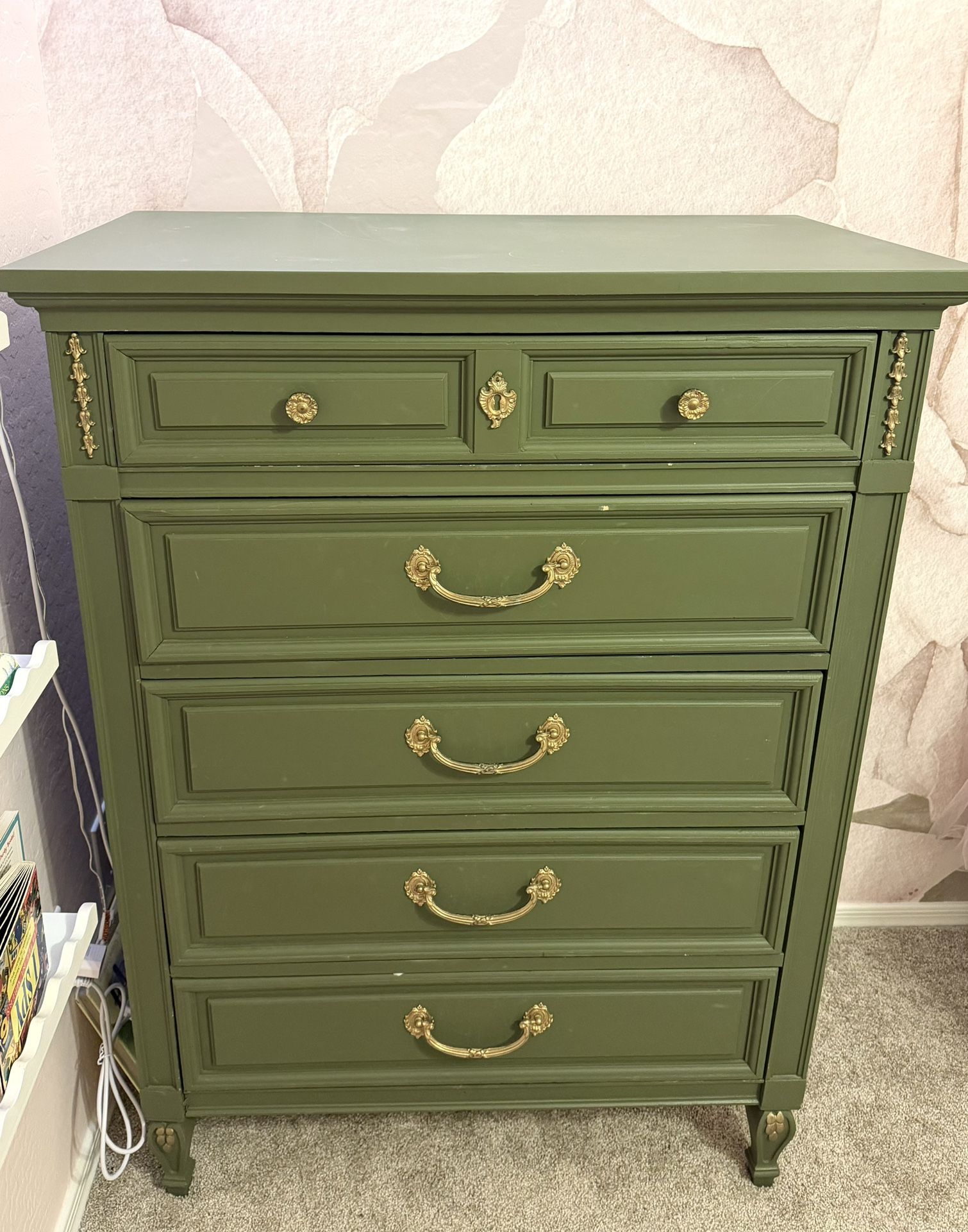 Green Vintage Dresser | 5 Drawer Dresser Chest of Drawers 
