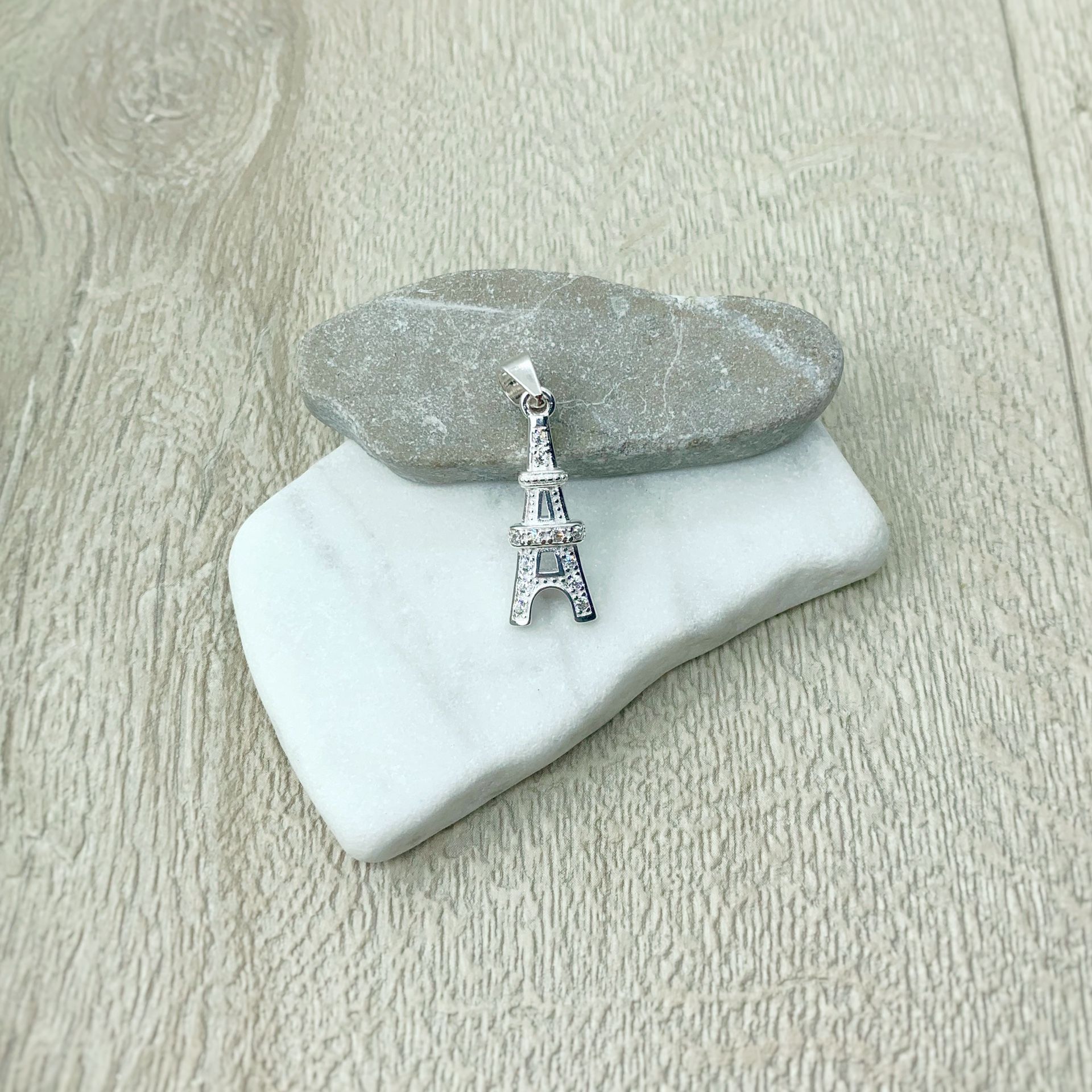 Sterling Silver Eiffel Tower zircon charm