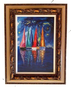 Duaiv "Sailing Day 1" Hand Embellished Giclee Canvas Signed Framed COA 21x14