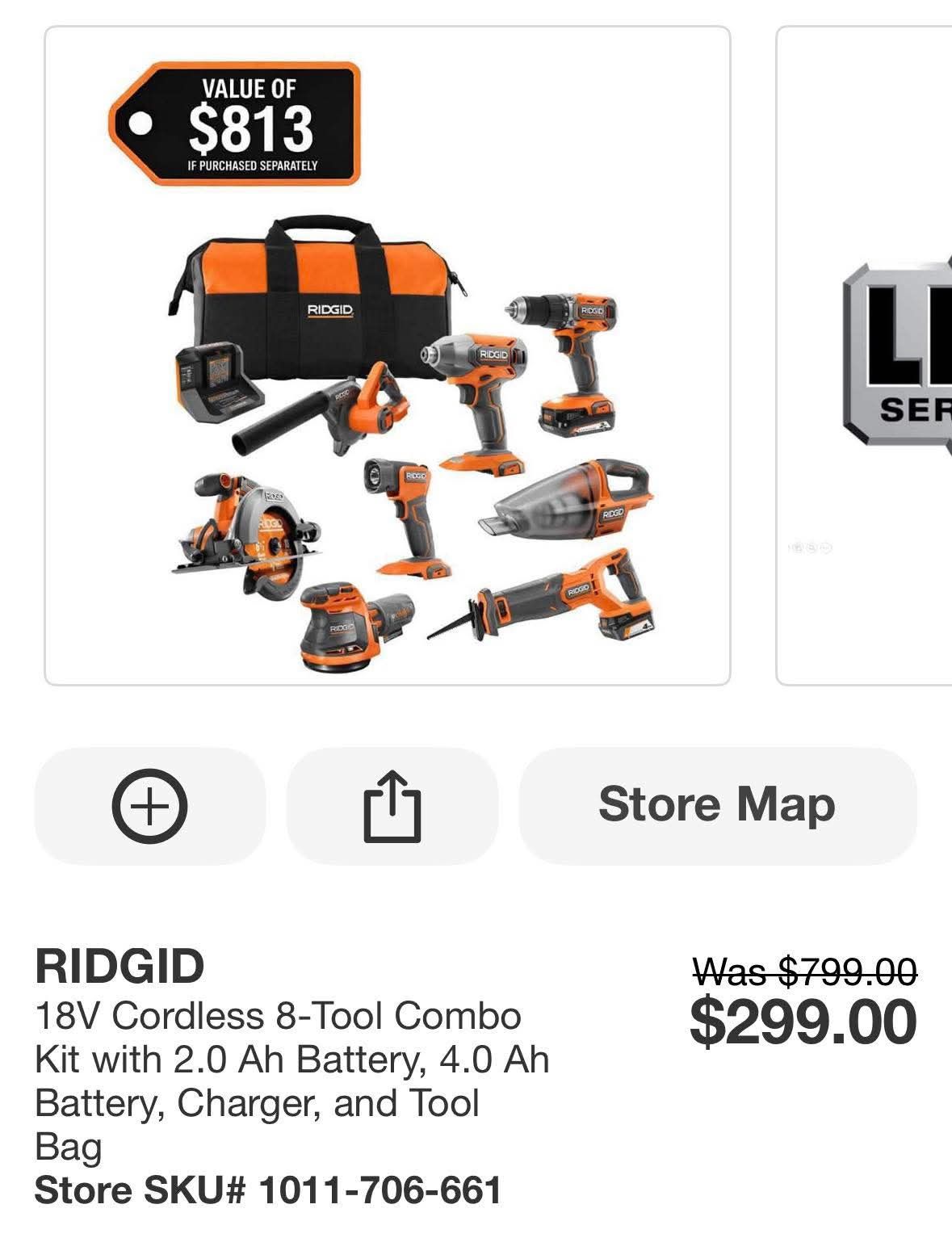 Rigid 18V Cordless 8-Tool Combo Kit