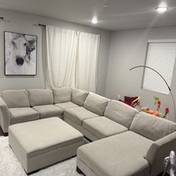 Jonathan Louis Sectional light gray with ottoman