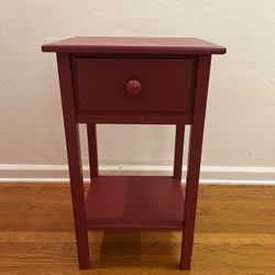 Compact Red Side Table with Drawer and Shelf
