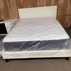 Bed Frame White Full Size New (Mattress Sale For Separated)