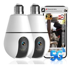 New! Light Bulb Camera 5G&2.4Ghz WiFi 2K Security Cameras Wireless Outdoor Indoor,AI Detection and Alarm,Two-Way Talk,Cameras for Home Security,Color 