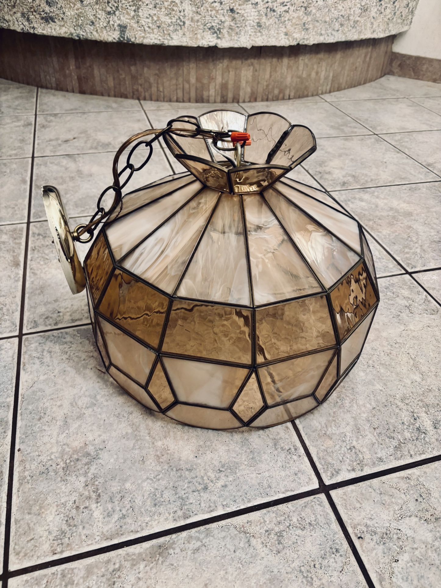 Vintage tiffany style hanging stained glass lamp handcrafted with brass