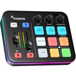 Gaming Audio Mixer, Audio Interface with Pro-preamp, RGB, Bluetooth, 48V Phantom Power for Live Streaming, Podcasting, Content Create