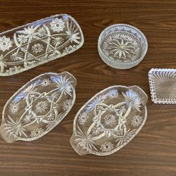 Elegant Heavy Crystal Serving Set & Ash Trays