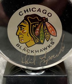 Phil Esposito Autographed Chicago Blackhawks Hockey Puck.
