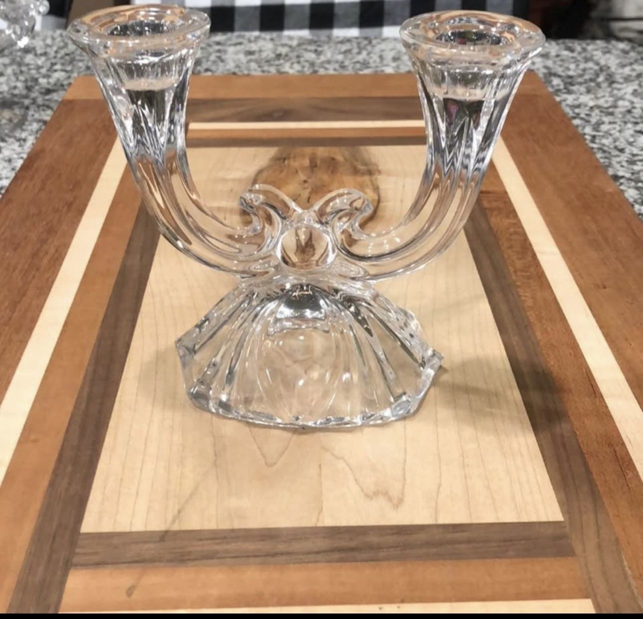 Vintage Double Taper Crystal Candlesticks Holder Art Deco Clear Glass